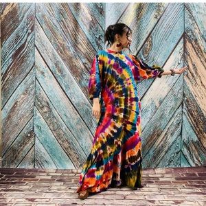 Handmade Tie Dye Maxi Festival Dress Duster Kimono